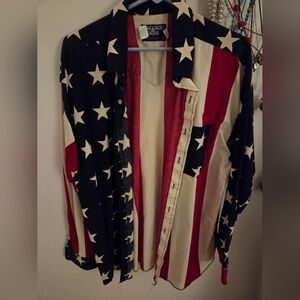 Brooks & Dunn Panhandle Slim American Flag Star & Stripe Button-Up Shirt Sz XL